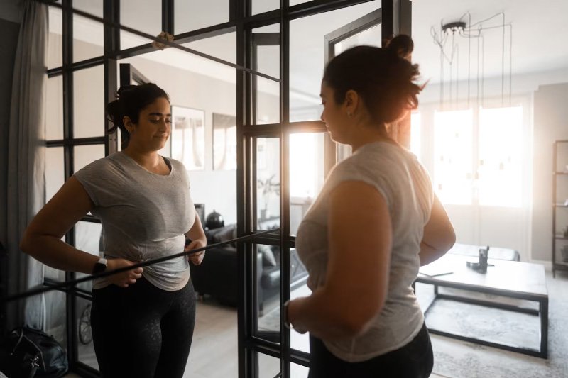 Woman in front of mirror