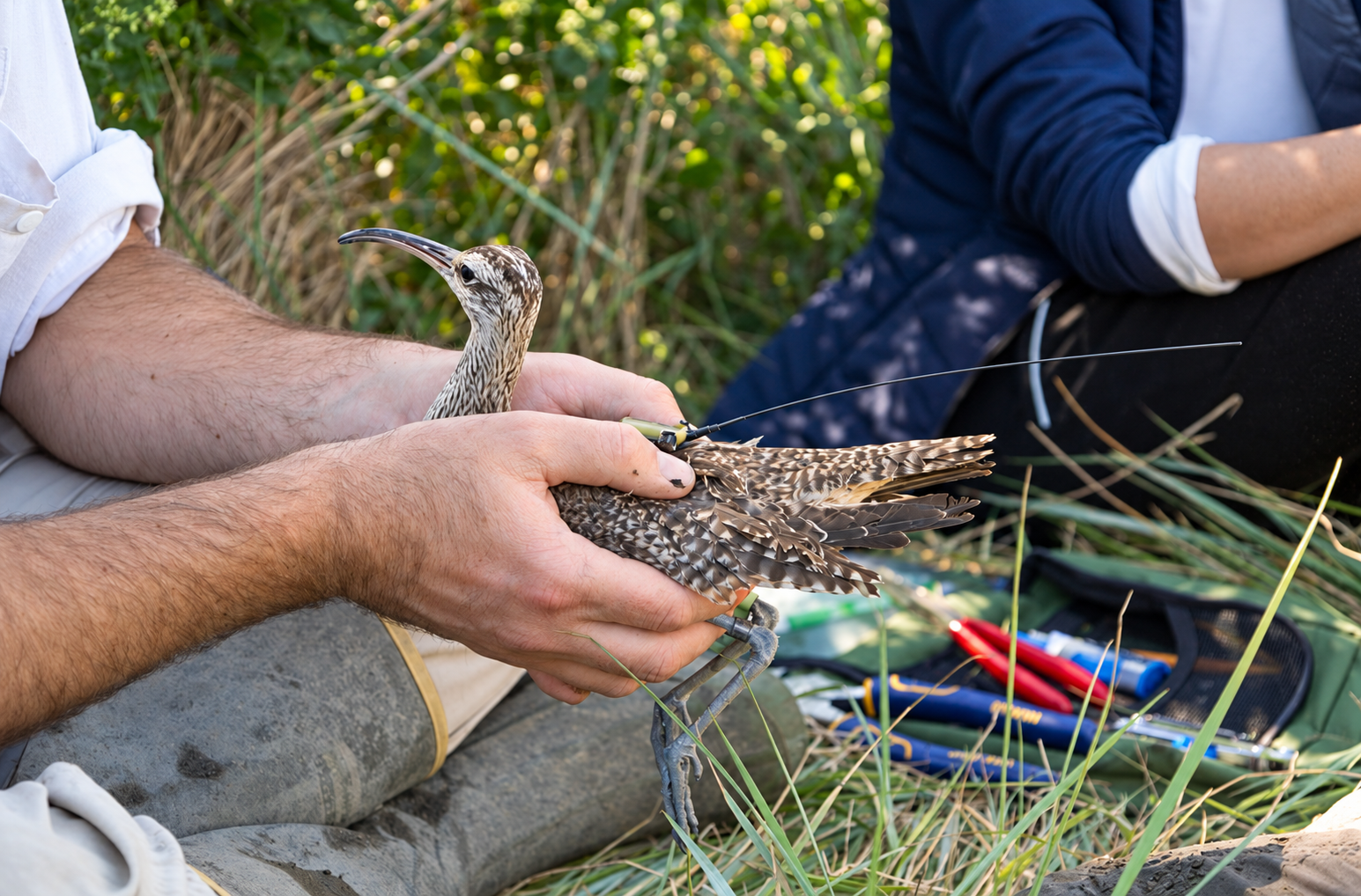 whimbrels are fitted with satellite transmitters